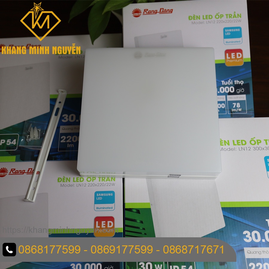 Đèn LED ốp trần RẠNG ĐÔNG vuông LN12-220x220/22W 6500K SS, đèn ốp trần ban công, ốp trần sảnh, ốp hành lang, ốp logia