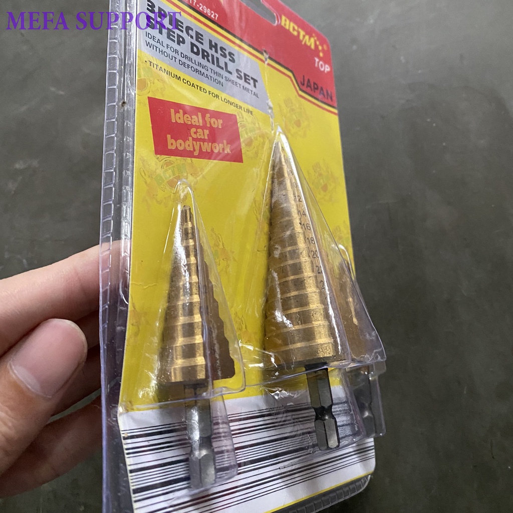 Bộ 3 mũi khoan tháp, mũi khoan bước thép HSS siêu cứng 4-32