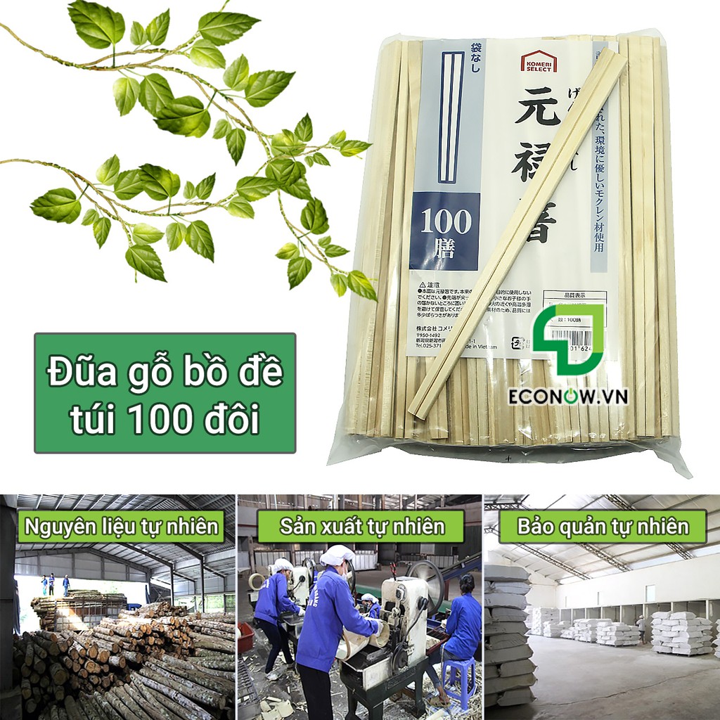 100 đôi đũa gỗ Bồ Đề đã luộc an toàn ECONOW