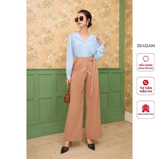 Áo Sơ Mi Cổ Bẻ Basic 20AGAIN ASA1762 voan xanh-trắng nhẹ nhàng nữ tính