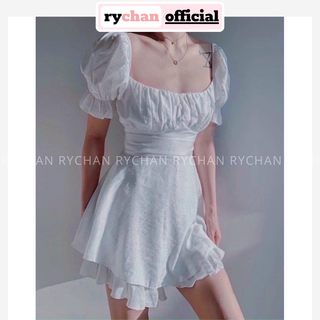 Đầm Váy Nữ Dự Tiệc Trễ Vai Nhúng Ngực Thắt Nơ Eo Đuôi 2 Tà Dày Dặn Màu Trắng Đen Xanh [ẢNH THẬT CUỐI] - DX9840