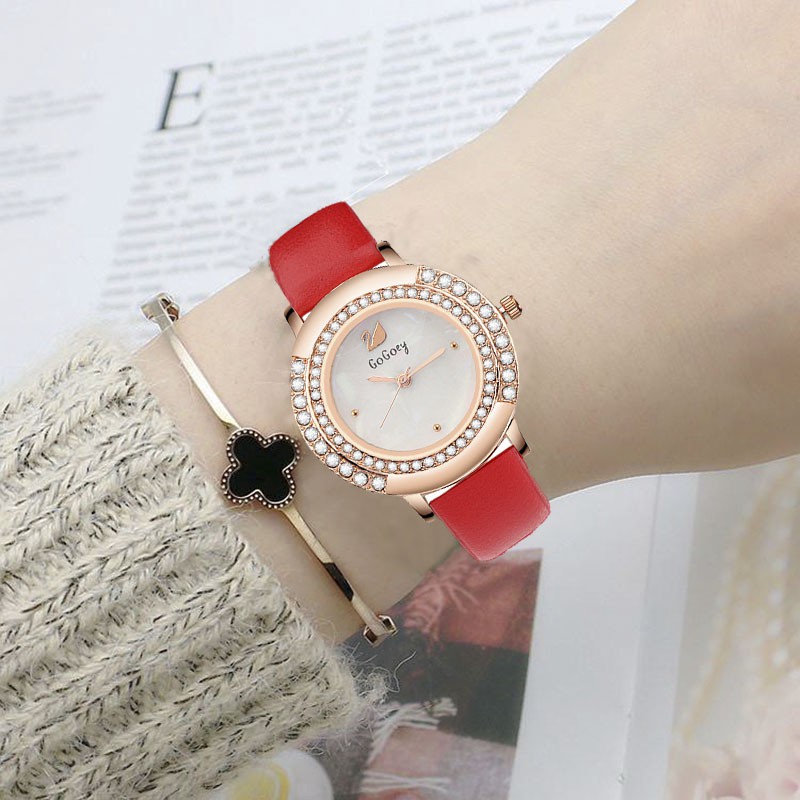 Đồng Hồ Nữ GOGOEY 291 Viền Đá Cao Cấp Chống Nước 3ATM Dây Da Trẻ Trung