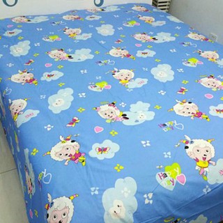 Vải may chăn ga áo gối,gối ôm khổ 2m35 hình con cừu happy day