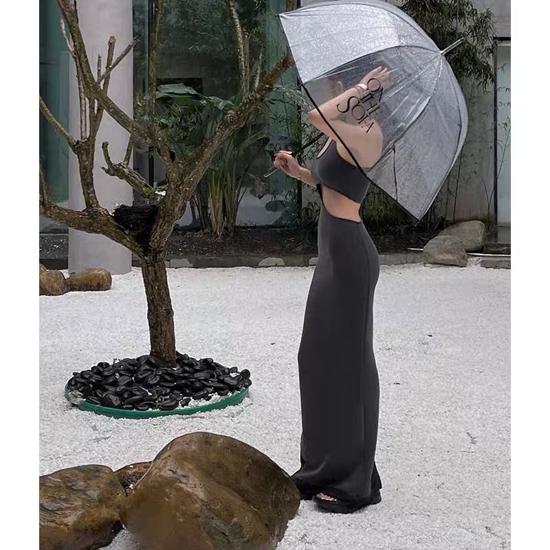 European and American sexy minority foreign style asymmetrically hollowed-out dresses show thin chest oblique collar one-shoulder waist and hip long skirt