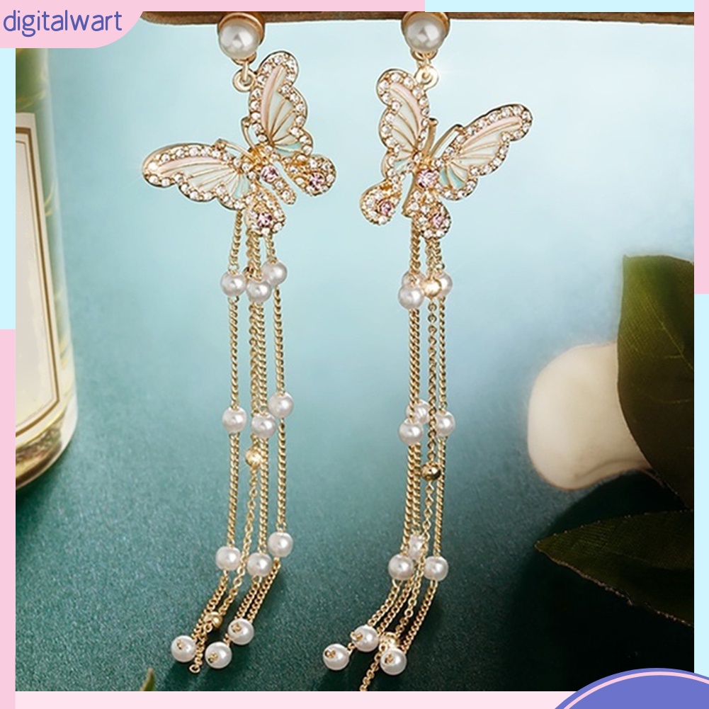 Đôi Khuyên Tai Dáng Dài Hình Bươm Bướm Đính Đá Thời Trang Cho Nữ