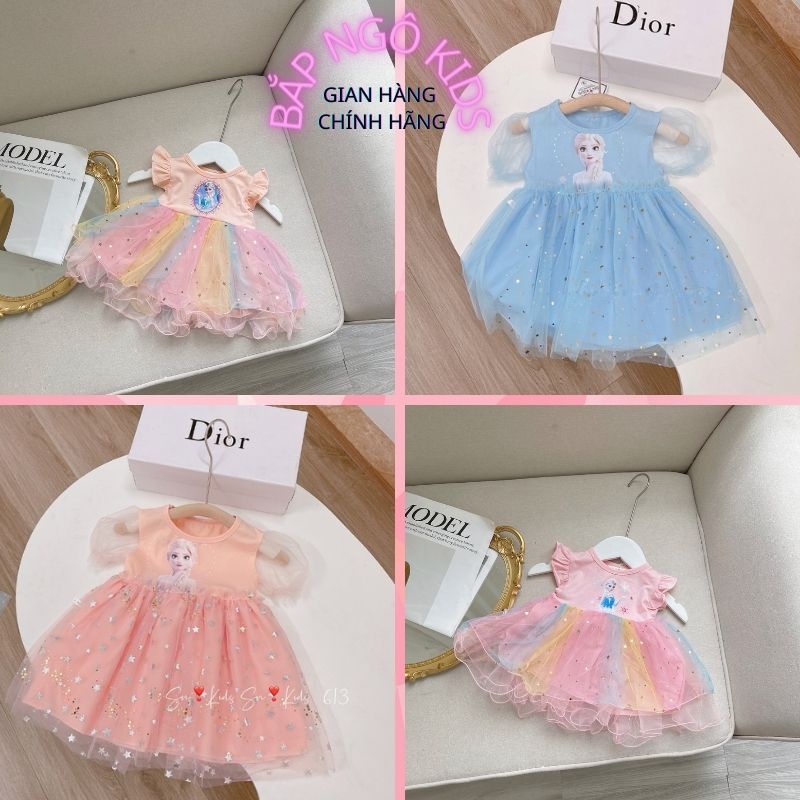 Váy cho bé gái, đầm công chúa elsa ngắn tay cotton phối ren siêu đẹp cho bé đi học, đi chơi BAPNGO Kids size 10 đến 22kg