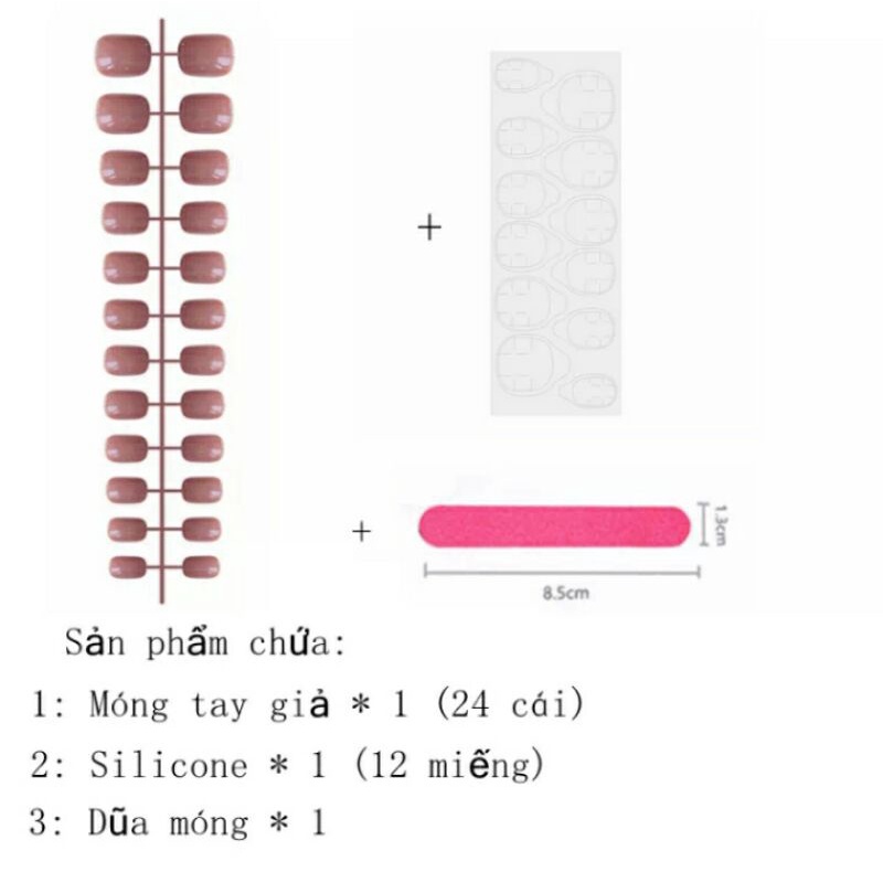 COMBO 24 MÓNG CHÂN GIẢ + 12 MIẾNG DÁN MÓNG SILICON + 1 DŨA MÓNG