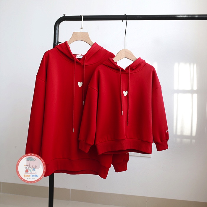 Áo Hoodie Gia Đình Familylove - Áo Hoodie Nón/Túi Logo Trái Tim Dễ Thương Chất Liệu Nỉ Da Cá Cao Cấp