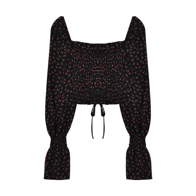 AMOI Áo Voan Cổ Vuông Họa Tiết Hoa Nhỏ Phong Cách Pháp Cổ Điển Dành Cho Nữ