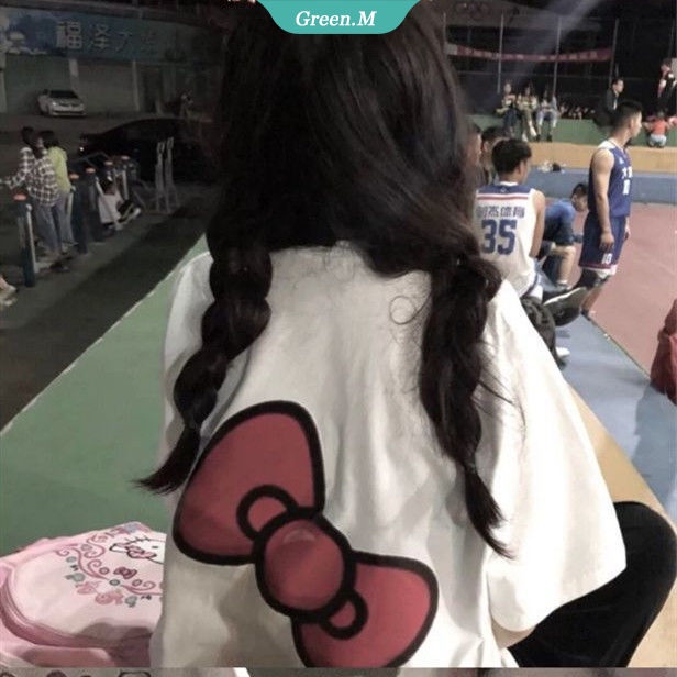 SANRIO Áo Thun Nữ Dáng Rộng In Hình Mèo Hello Kitty Dễ Thương Phong Cách Harajuku Y2k