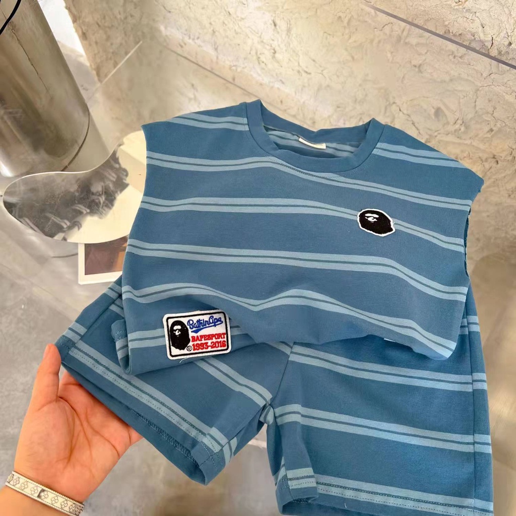 Hàng Mới Về Set Áo Thun Ba Lỗ Và Quần Short Kẻ Sọc Mềm Mại Thời Trang Mùa Hè Cho Bé Trai