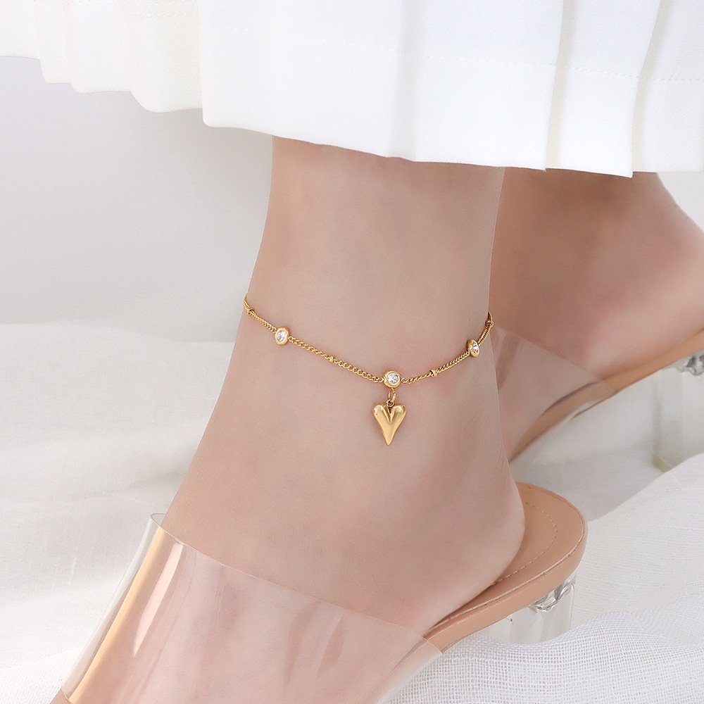 Lắc chân titan không gỉ mạ vàng 18k hình trái tim dễ thương thiết kế trẻ trung dành cho nữ