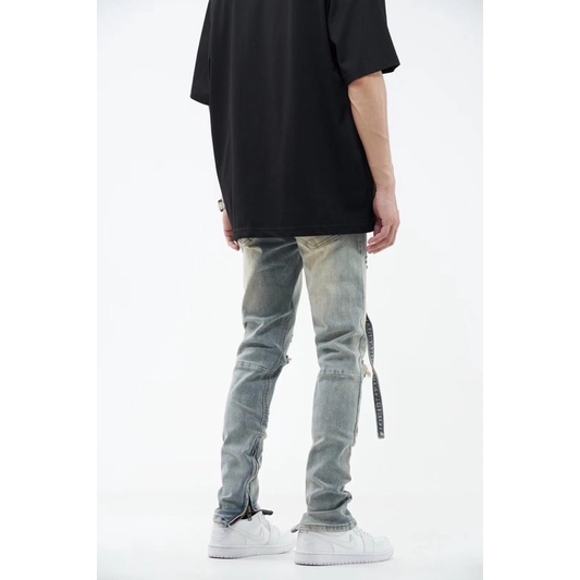 Quần Jeans xanh rách gối phối zip hàng cao cấp ss2023