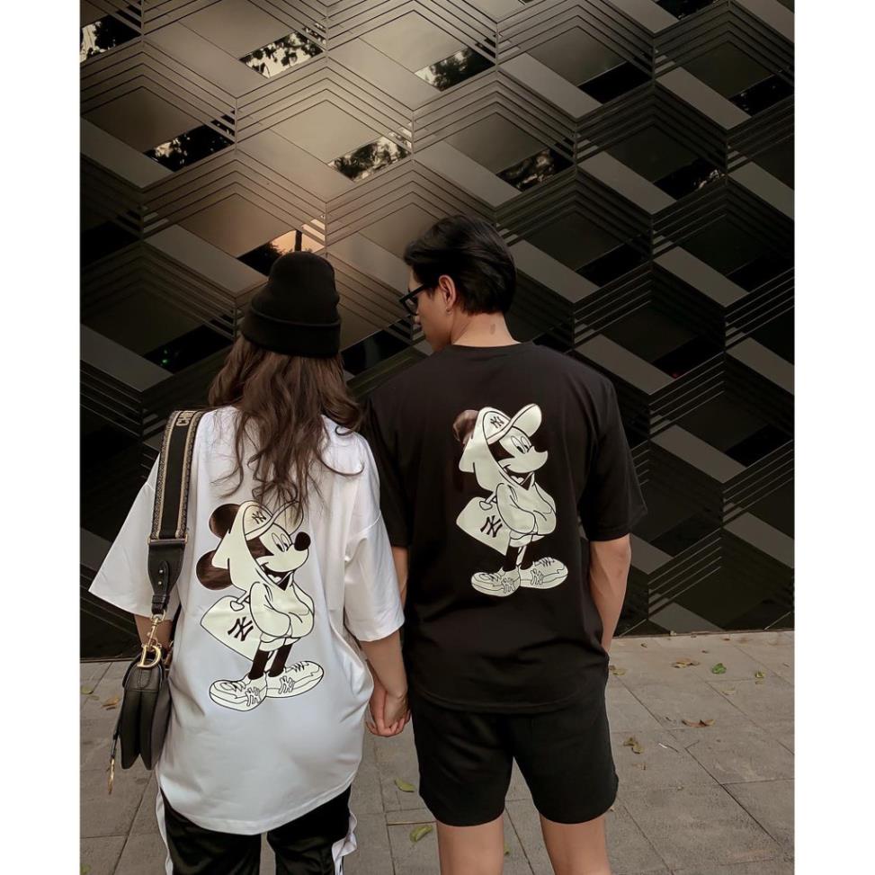 Áo thun đôi Mickey x NY- Áo thun tay ngắn form rộng vải thun 100% co dãn 4 chiều - Full size