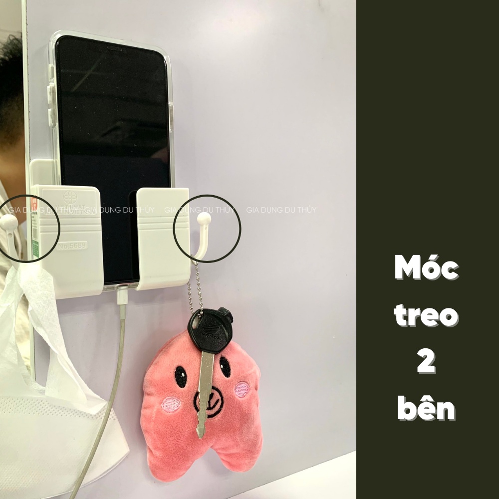 Khay Dán Tường Có Khe Cắm Dây Sạc Và Móc Treo Hai Bên Dùng Làm Giá Đỡ Sạc Điện Thoại, Đồ bấm TV- Khay dán 5689 Việt Nhật