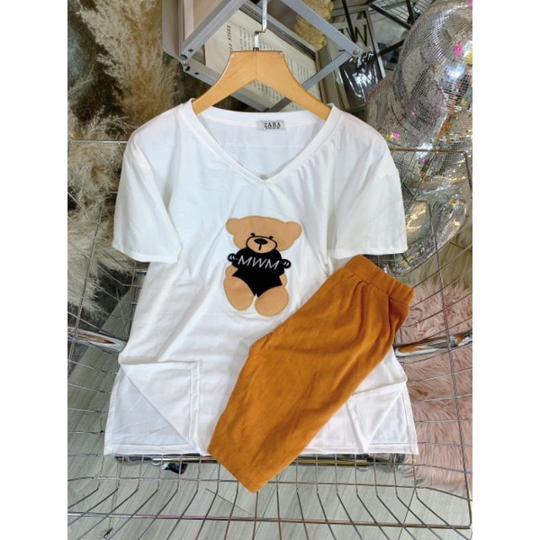 Set ngố xẻ tà gấu thêu cá tính hot ( kèm hình thật )