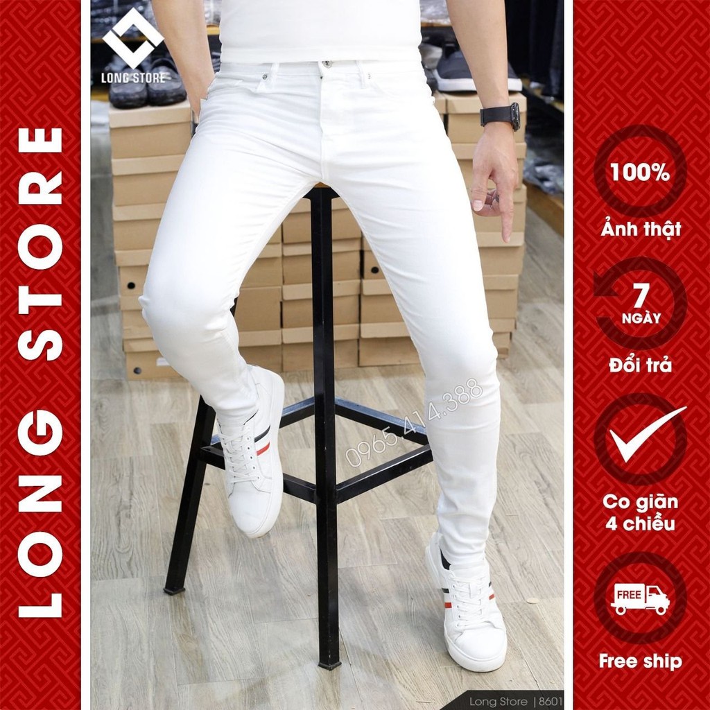 ☁▲☼Quần jean nam trắng trơn chất bò co giãn cao cấp ống đứng dáng ôm skinny đẹp chuẩn Hàn Quốc có big size 8601