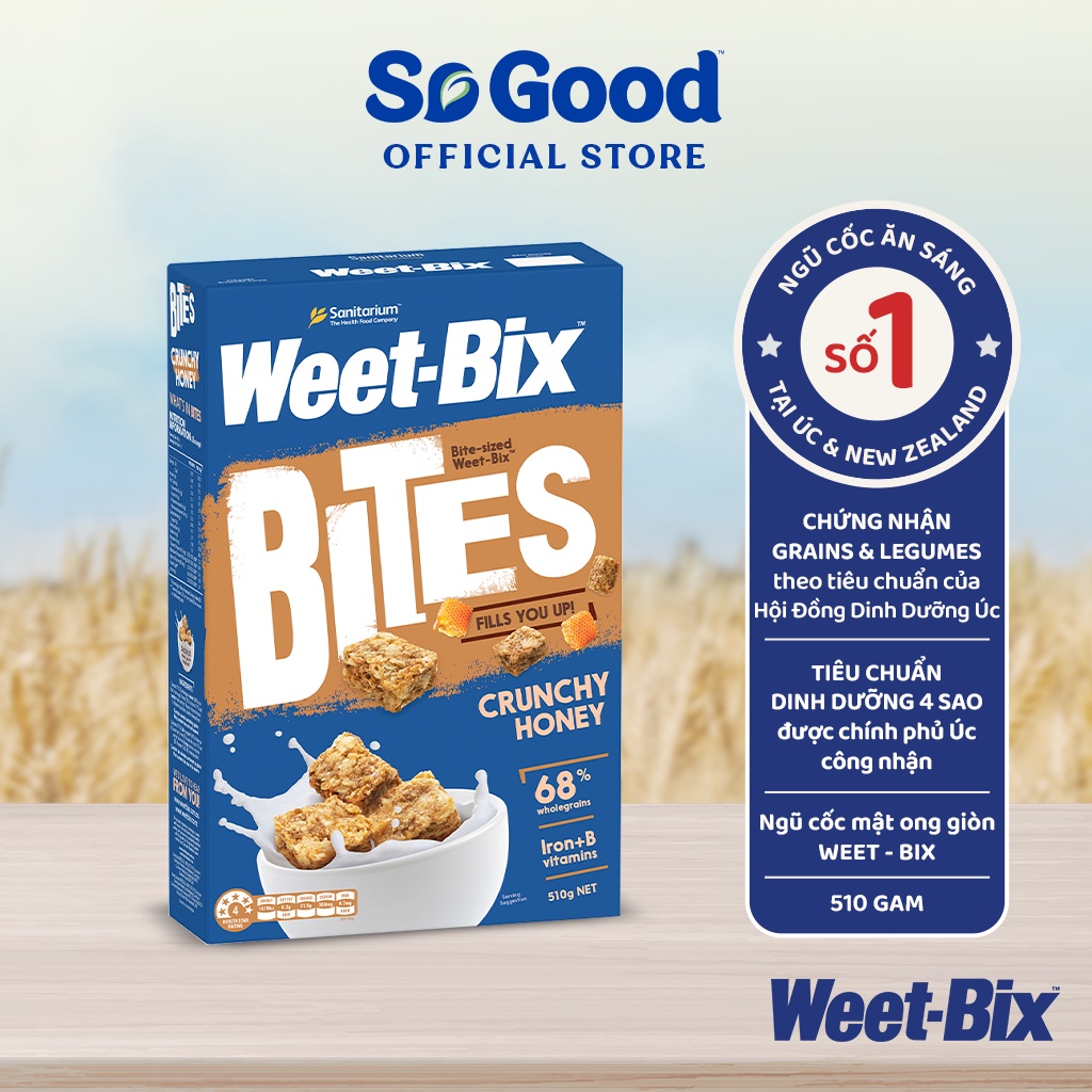 Bánh ngũ cốc mật ong WEET-BIX Úc 510g ăn sáng ngon miệng làm từ lúa mì nguyên hạt, giàu chất xơ ít đường