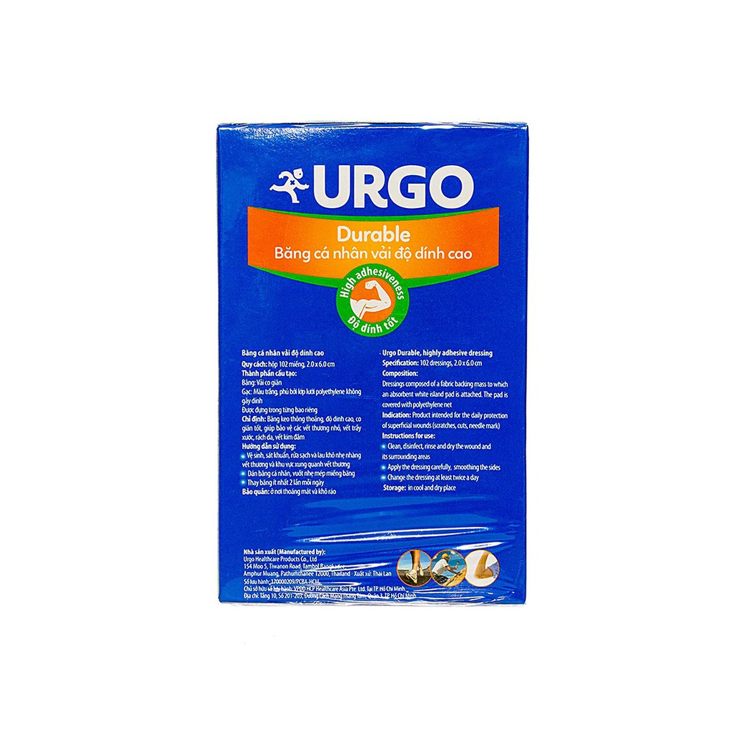 Băng Cá Nhân Vải Độ Dính Cao Urgo Durable 102 Miếng