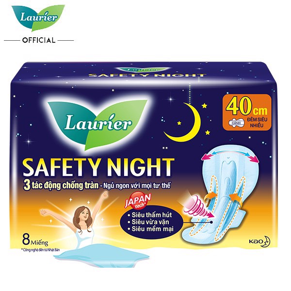 🌹 BĂNG VỆ SINH ĐÊM LAURIER SAFETY NIGHT ( loại 8 miếng )