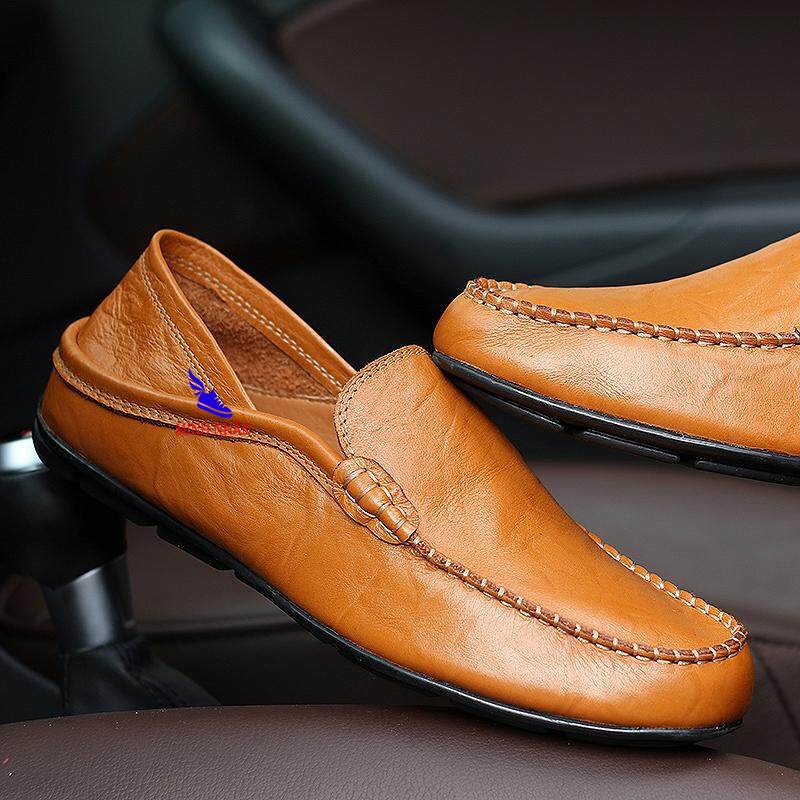 Giày mọi nam da bò đẹp mẫu mới nhất xỏ Đế bệt có thể gập nhẫm dẫm gót lái xe thời trang hàng hiệu giá rẻ M-7 vàng | BigBuy360 - bigbuy360.vn