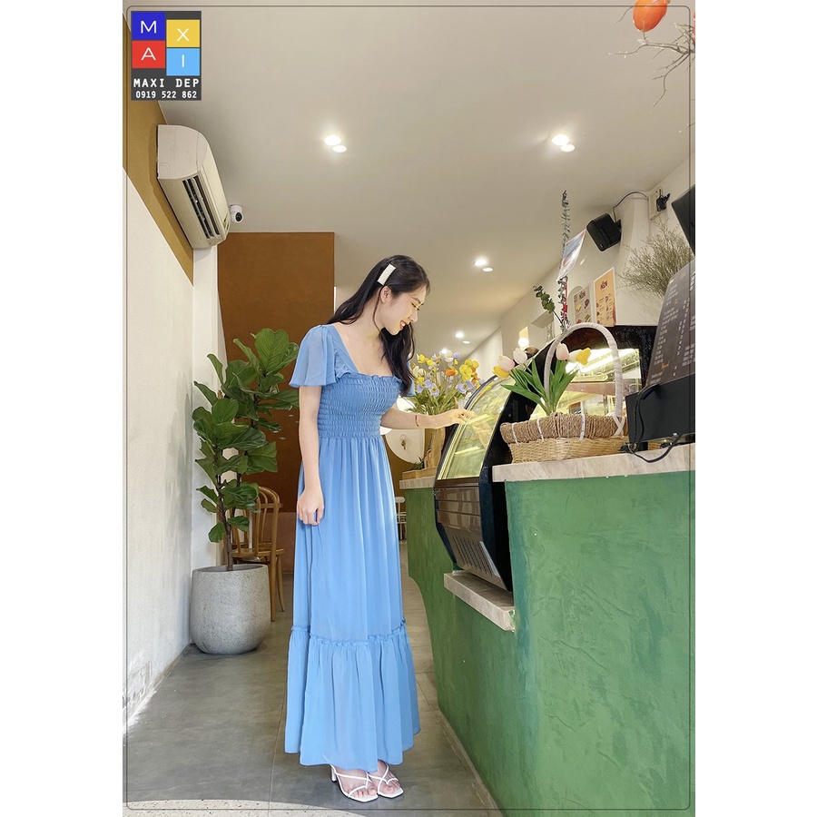 Maxi Cánh Tiên Cao Cấp Freesize Màu Xanh Da Trời Trẻ Trung, Nhẹ Nhàng
