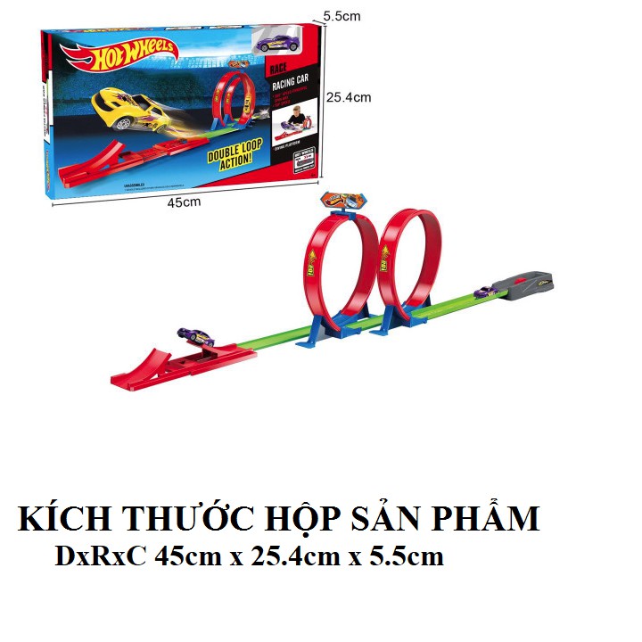 Đồ chơi trẻ em bộ lắp ghép đường đua xe hot wheels gồm 1 xe ô tô Hot wheel và 2 vòng xoắn