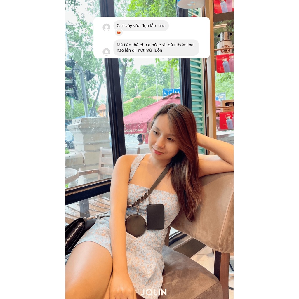 JOLIN | 𝐌𝐄𝐑𝐘 𝐃𝐑𝐄𝐒𝐒 - Đầm ngắn 2 dây chéo lưng hoa nhí dáng xòe nhẹ 2 màu sẵn mút ngực