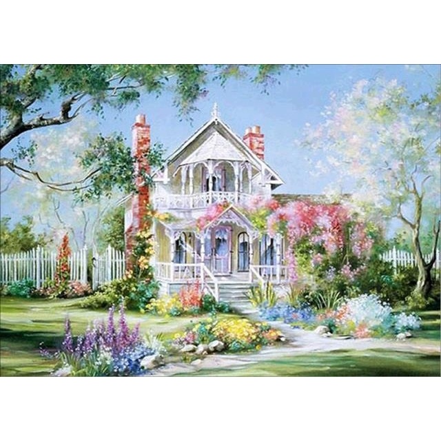 Bộ Tranh Đính Đá 5D Tự Làm Hình Ngôi Nhà Xinh Đẹp 15X20CM Trang Trí Nhà Cửa