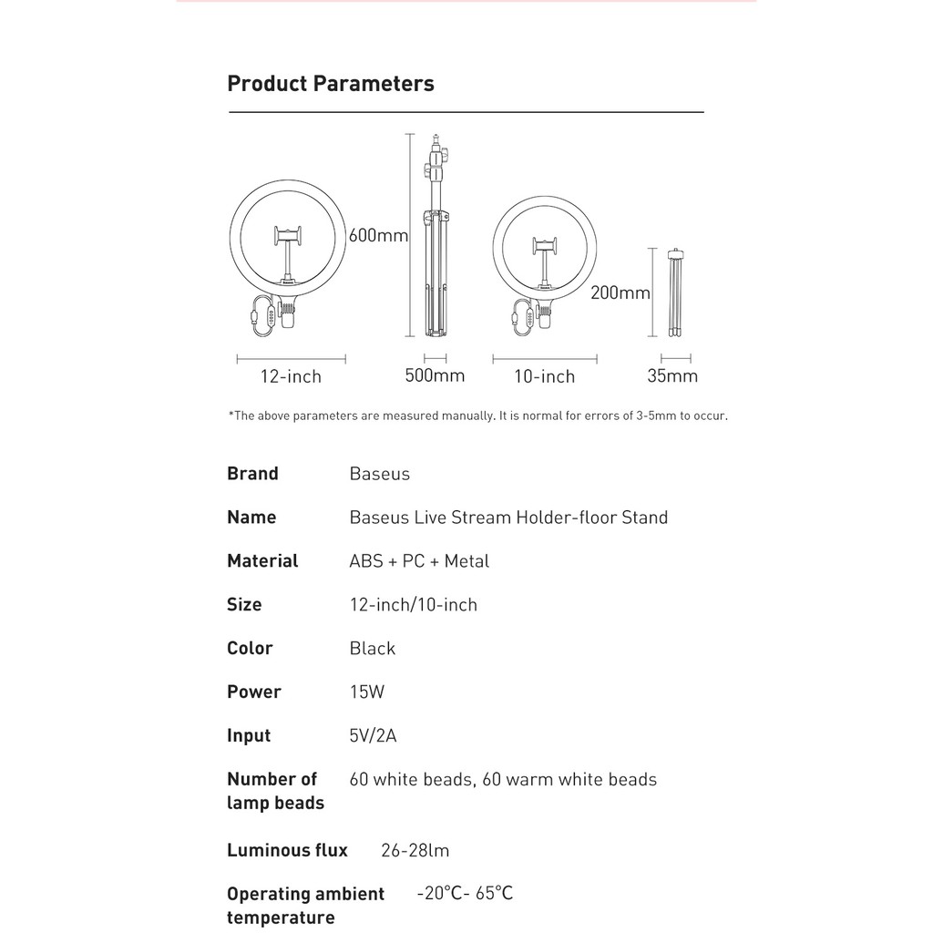 Đèn live stream Baseus Live Stream Holder-table Stand (10 / 12 -inch Light Ring) CRZB10-A01 / CRZB12-B01