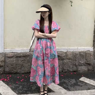 Đầm Trễ Vai Tay Ngắn Cổ Vuông In Hoa Thời Trang Cho Nữ