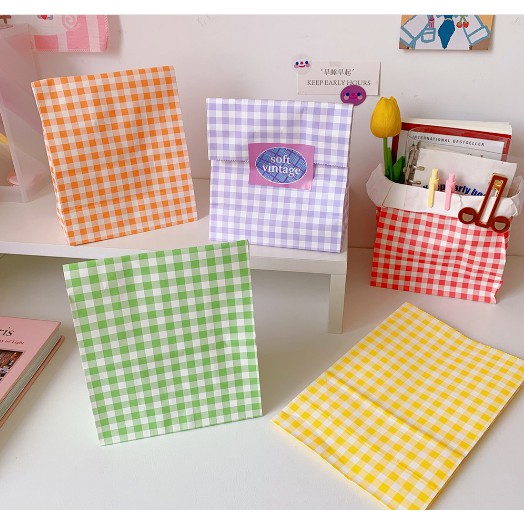 Túi Giấy Mini  Đựng Quà Tặng, Vật Nhỏ Cute Hình Caro Gingham Màu DIY