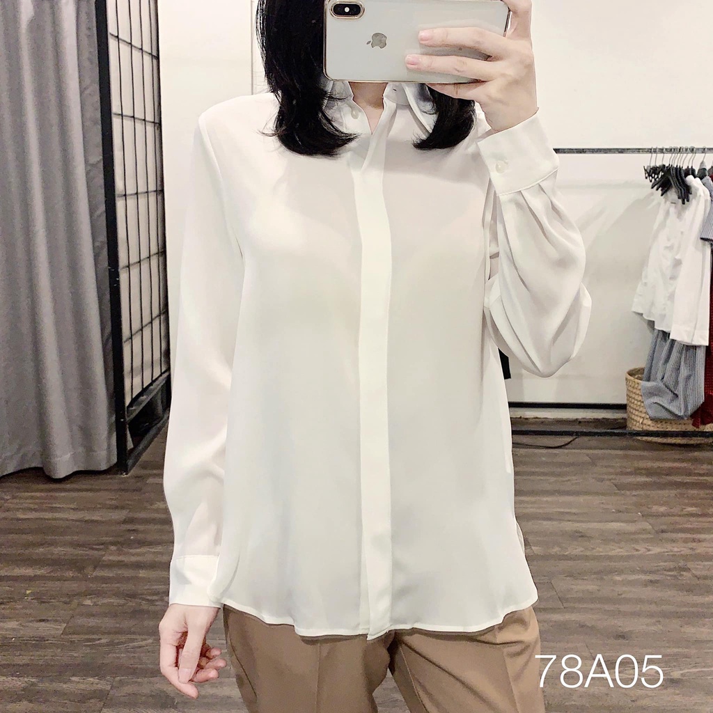 Áo sơ mi voan cát dáng suông xuất xịn màu đỏ-trắng - 78A05