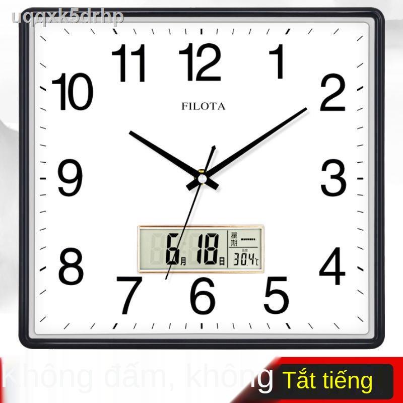 ❃đồng hồ treo tường điện tử hình vuông phòng khách tắt tiếng nhà cá tính sáng tạo thời trang nghệ thuật thạch anh trên