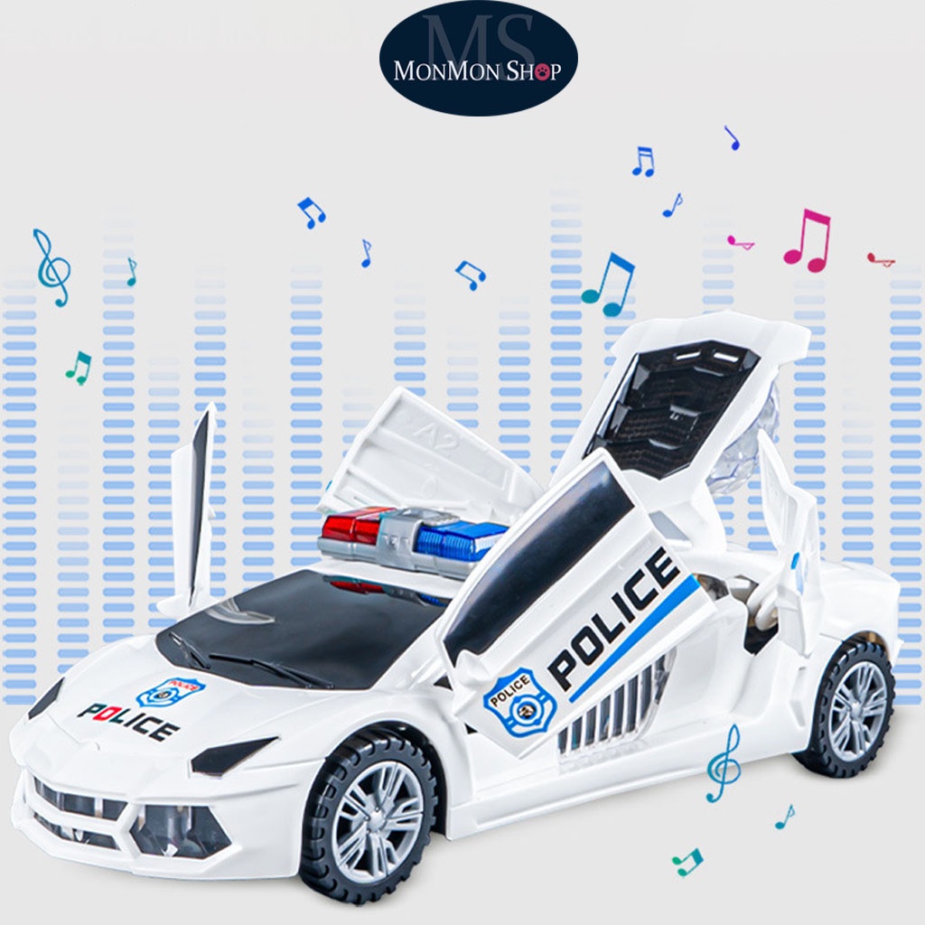 (Đồ chơi Trẻ Em) Xe Hơi Cảnh Sát, Ô tô police Biến Hình Xoay 360 độ có đèn led phát nhạc chất lượng đảm bảo