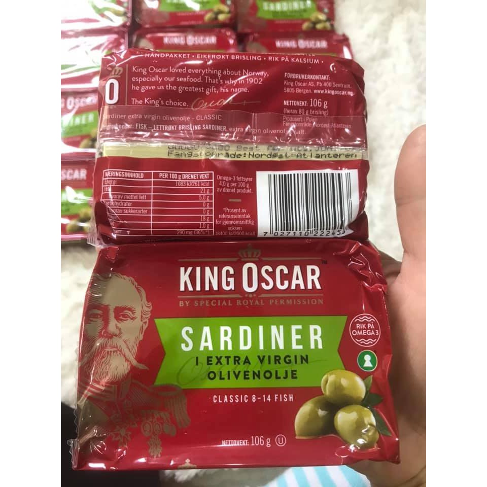 Cá mòi sardines ngâm dầu oliu  hiệu KING OSCAR Nauy