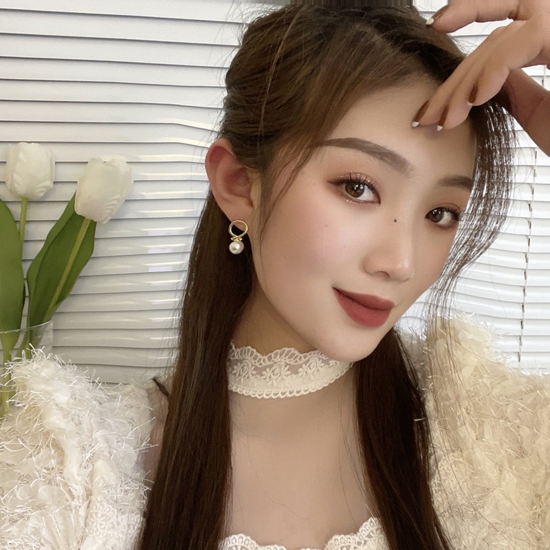 Bông Tai Hình Học Đính Ngọc Trai Bằng Bạc 925 Phong Cách Nhật Hàn Thời Trang Cho Nữ F547