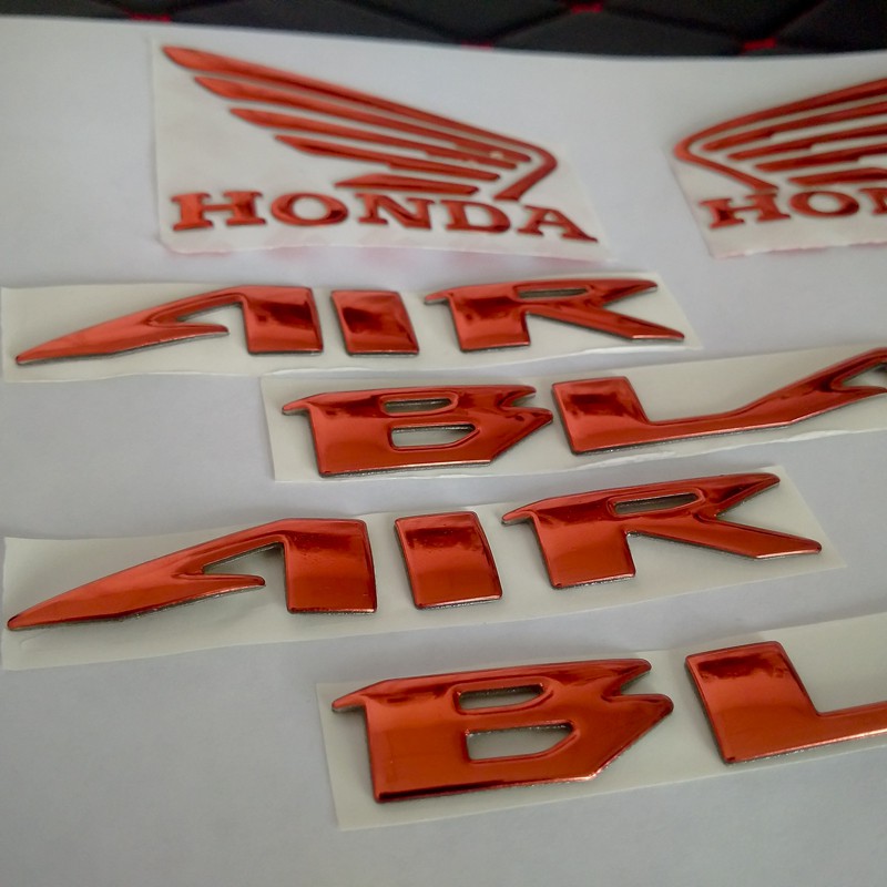 Bộ tem Air Blade, logo AB, Cánh Chim Honda 3D nổi màu Đỏ