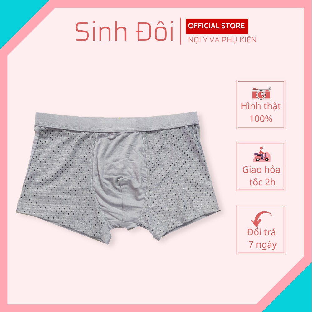 Quần lót nam boxer đùi cao cấp cotton lưới lưng vừa bền đẹp, thông hơi thoáng mát, thấm hút mồ hôi, co giãn thoải mái