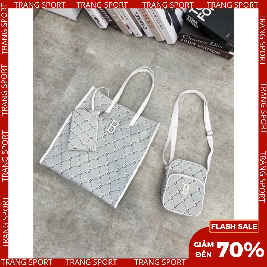 Túi xách nữ MLB NY MONOGRAM TOTE BAG GREY Made in vietnam full tem tag