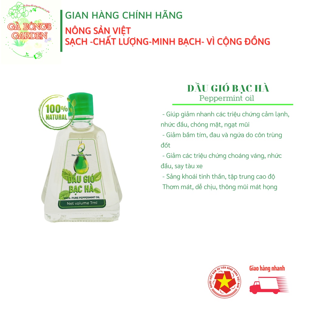 Dầu Gió Bạc Hà Mát Dịu Thông Mũi Giảm Say Xe Giảm Đau Đầu The Moshav Farm Chai 7ml
