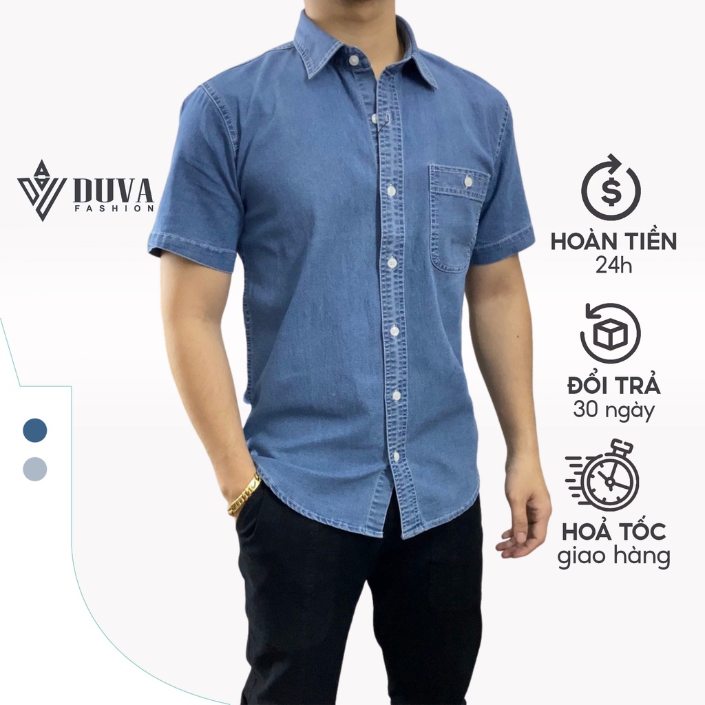 Áo somi nam DUVA tay ngắn vải denim cao cấp, co giãn, thấm hút tốt, bền màu, chống nhăn SM07