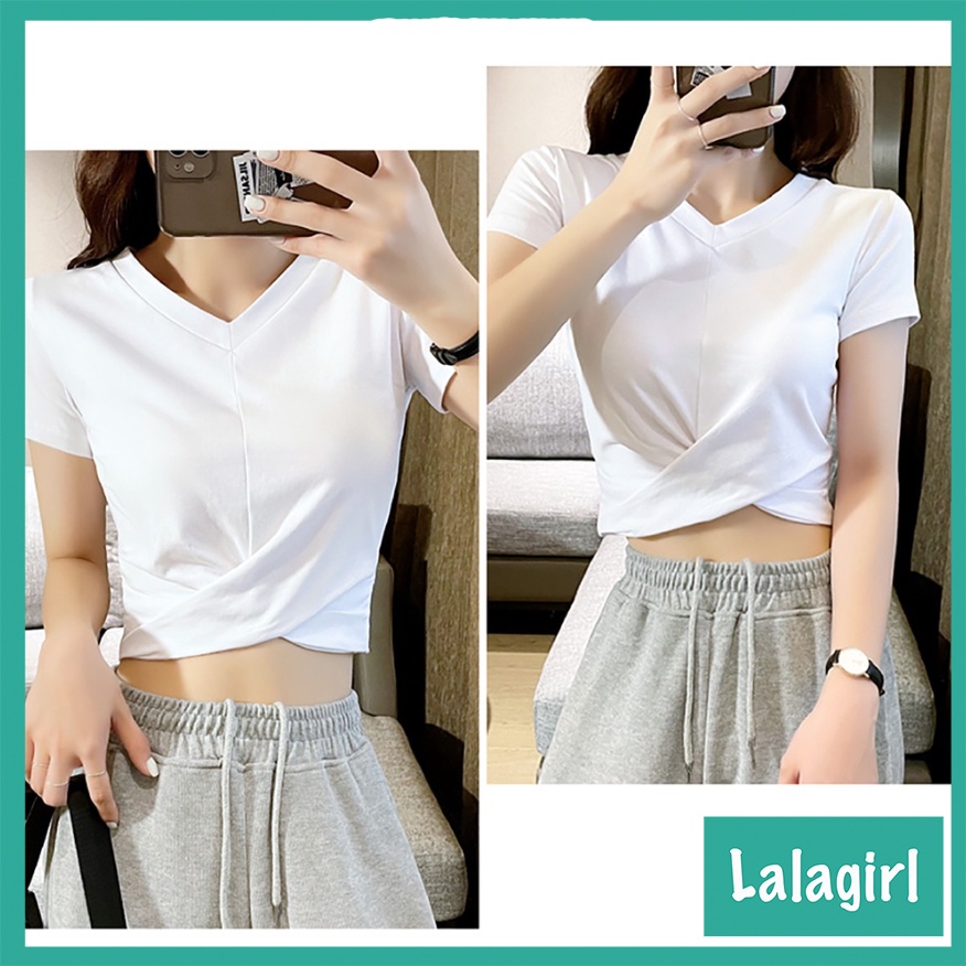 Áo Croptop Nữ Cổ Tim Chữ V Tay Ngắn Kiểu Ôm Body Xoắn Eo Thun Tăm Phong Cách Ulzzang Thời Trang Nữ