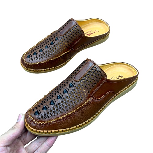 Giày sục nam da thật nguyên tấm cao cấp đế cao su khâu chỉ êm chân thiết kế kiểu giày sục thông minh dễ dàng sử dụng