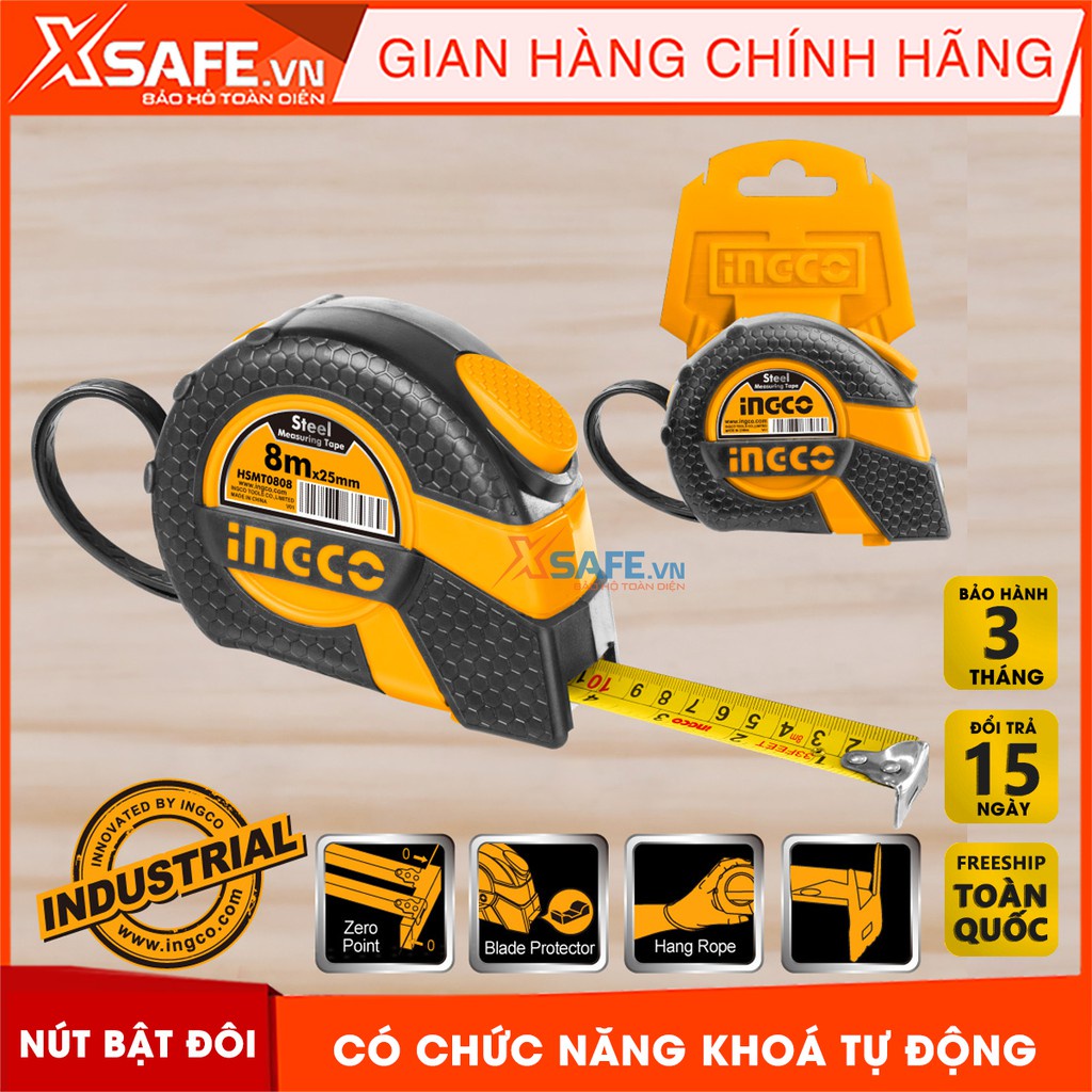 Thước cuộn thép nền vàng cao cấp INGCO đủ size Nút bật đôi. Chức năng khóa tự động, thước dây cuộn tự động chất liệu ABS