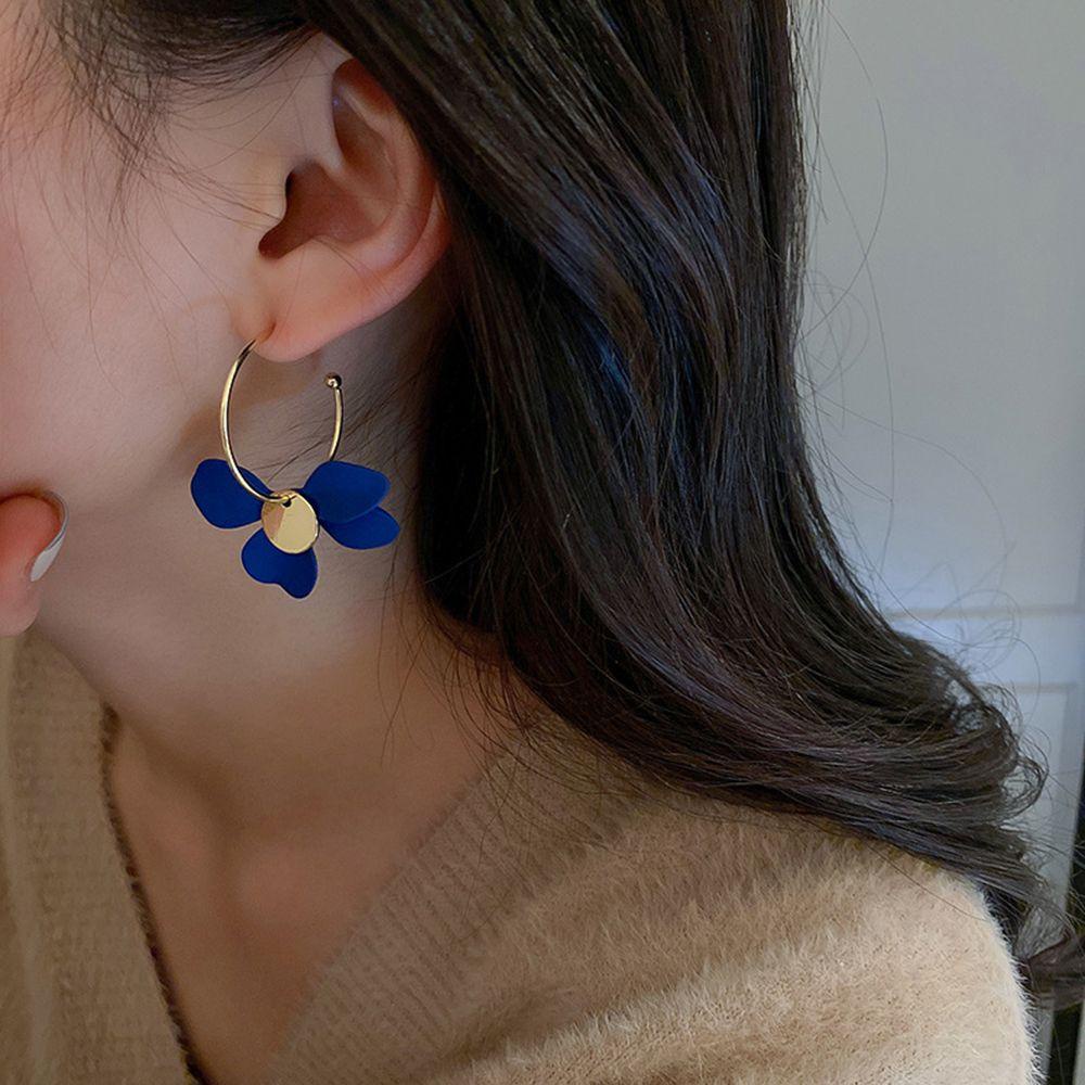 Bông Tai Dáng Dài Hình Cánh Hoa Phong Cách Hàn Quốc Đơn Giản Thời Trang Cho Nữ