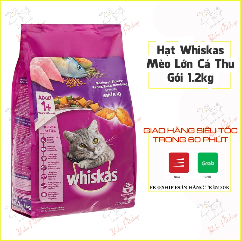 [DẠNG MỀM] Thức Ăn Mèo Whiskas Hạt Mèo Whiskas Cho Mèo Lớn Vị Cá Thu Gói 1.2kg Nhân Béo Thơm - Bobo Pet Shop Hà Nội