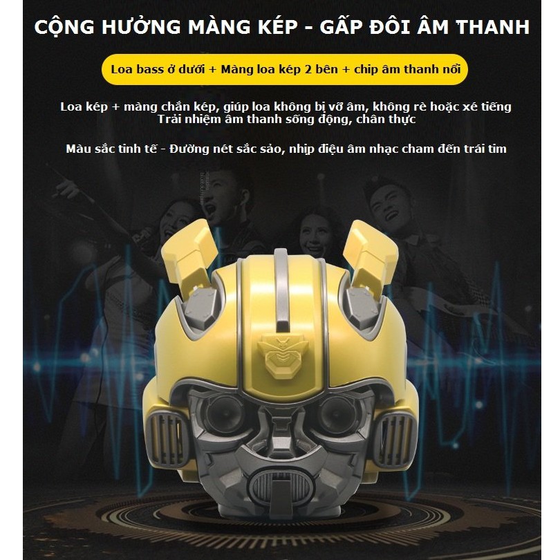 Loa bluetooth nghe nhạc đầu robot Bumblebee mắt đèn led xanh, âm thanh siêu bass sống động