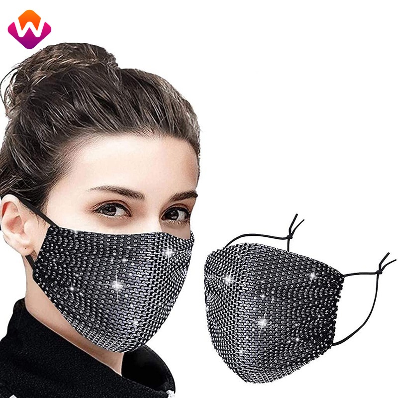 Khẩu trang đính đá lấp lánh Bling Bling kim cương nhân tạo kim tuyến kim sa - HSU