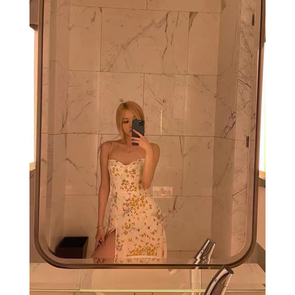 Đầm dây họa tiết hoa phong cách Hàn Quốc cổ điển thời trang dành cho nữ